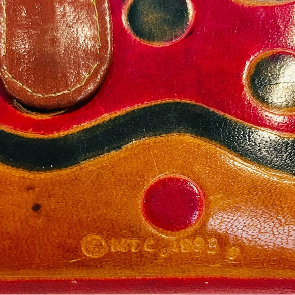 Vintage 1993 MTC India Hand Painted Leather Wallet Multicolour Coin Purse Red - Picture 3 of 16